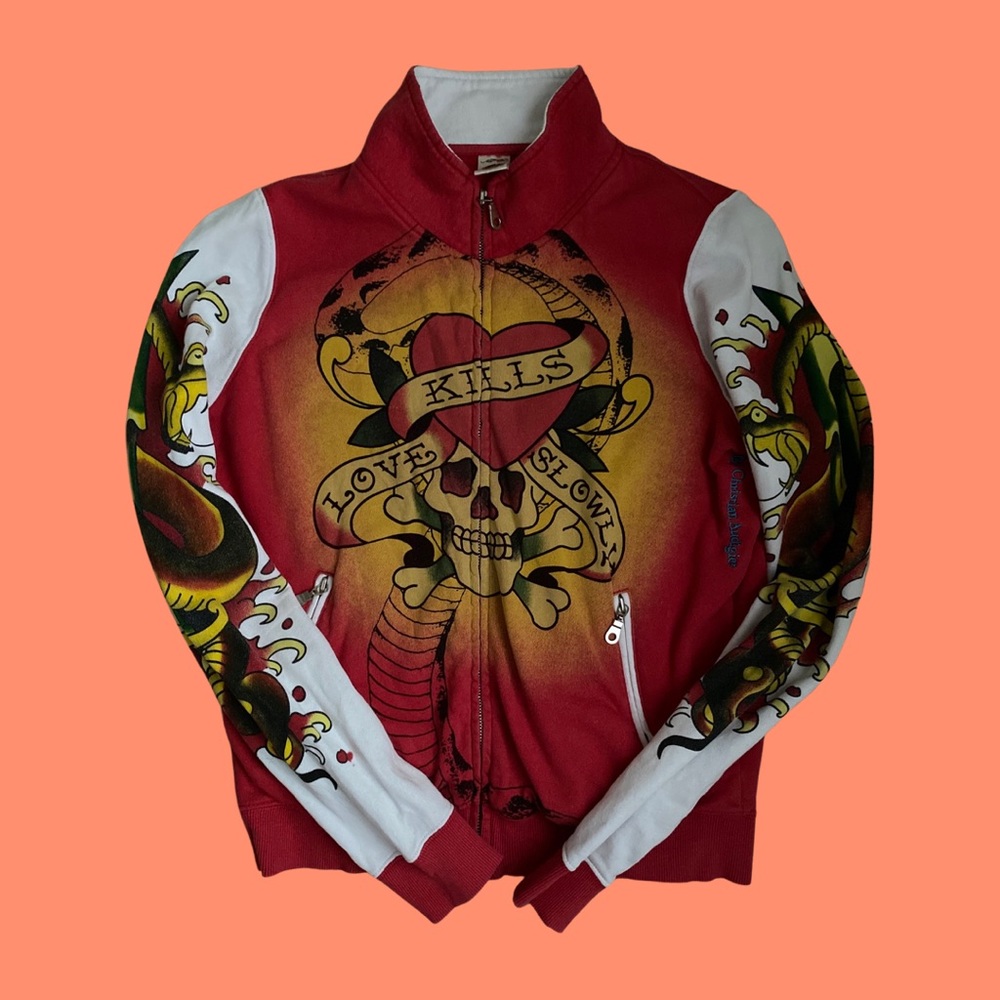 Y2k Ed Hardy zip sweater